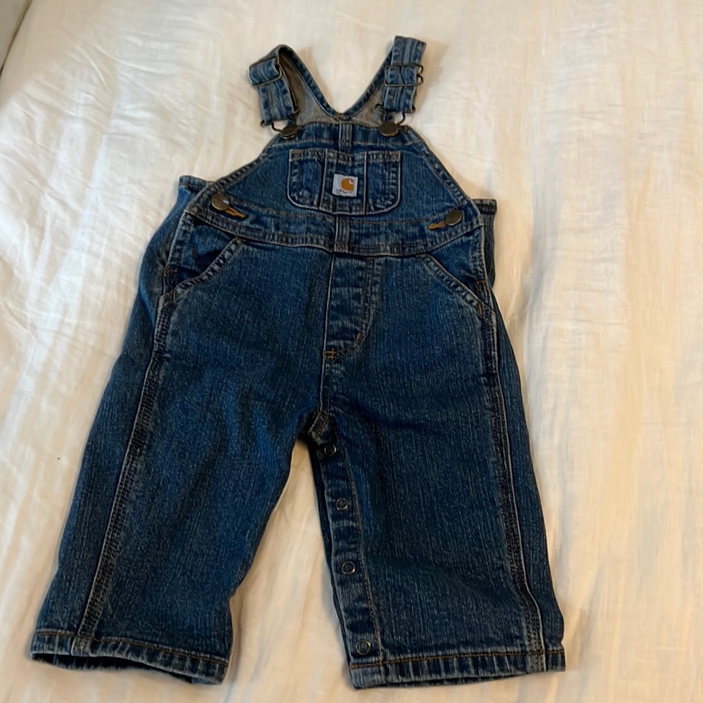 Carhartt Blue Denim Bib Overalls Size 6 months Cotton Blend Medium Wash Baby